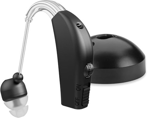 Premium MEDca - Personal Sound Amplification Device, Rechargeable All-Day Battery Life Lightweight Behind The Ear BTE Sound and Voice MZB-17 - Black