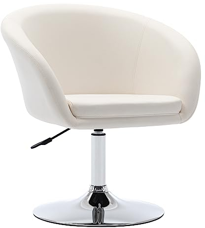 Duhome Schminkstuhl Höhenverstellbar, Lounge Sessel aus Kunstleder Drehbar Cocktailsessel Drehstuhl mit Armlehne für Wohnzimmer Esszimmer Schlafzimmer, Weiß