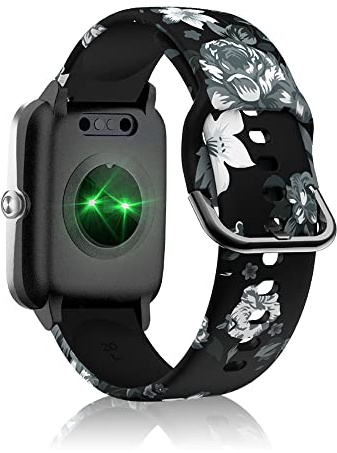 SeNool Armband Kompatibel mit ID205L ID205S ID205G ID215G ID216 SW020 SW021 SW023 YM020 YM021 YM023, [19mm Silikon Ersatzband], Uhrenarmband für Uwatch3/Uwatch GT/Blackview R3/R3 Pro - Graue Blume