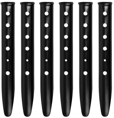 TRIWONDER Tent Stakes Pegs for Snow Sand Beach Canopy Heavy Duty Ground Anchor Stakes Tent Nail Aluminum U-Shaped Camping Hiking Backpacking 6Pcs (Black - U-Shaped - 12.2 Inches)