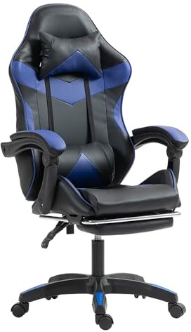 Panana Gaming Racing Desk Chair Adjustable Hight Swivel Chair with Lumbar and Head Pillow (Blue)