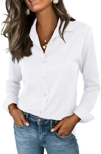 TOLOVIC Wrinkle Free Womens Button Down Shirts for Women Long Sleeve Stretch Business Office Formal Work Blouses Tops White