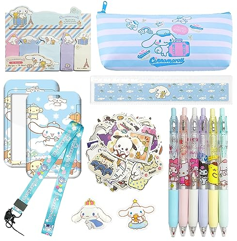 Schulbedarf Geschenkset, Schreibwaren Set, Bürobedarf, inklusive Federmäppchen, Kugelschreiber, Lineal, Lanyard, Haftnotiz, Aufkleber, Knopf Pins, für Kinder Geschenke