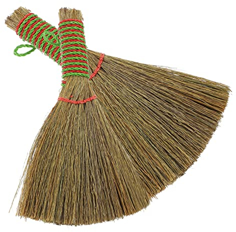 DOITOOL 2pcs Kitchen Cleaning Broom Chinese Broom Household Cleaning Brushes Straw Soft Sweeping Broom Asian Straw Mini Broom