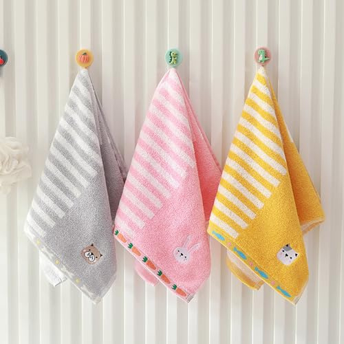 Kissvian 3 Pack Cartoon Animal Patterned Hand Towels, Pure Cotton Children Face Towels, Kids Washcloths, Fingertip Bath Towels for Home Kitchen Bathroom, Size 10.2 x 19.7, Multicoloured