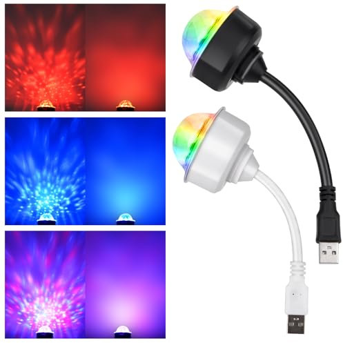 Lumière à Balle Disco Rotative 2 Pack, Mini Lumières Disco, Lumières DJ, 360 ° Rotatble RGB Car Disco Ball Light pour l'anniversaire, Pour Anniversaire/Réunion De Famille/FêTe De Noël/Maison