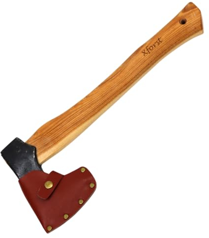 Hacha Xforst X-TA5B, con Funda de Cuero - Hacha de Supervivencia de Acero al Carbono Forjado, Ligera y Duradera
