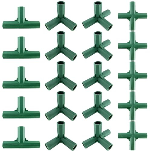 20 pezzi Connettori per Telaio per Serre, Giardino Telaio Connettori, Connettori per Telaio Giardinaggio, Giardino Gabbie Angolo Connettore, 4 Tipi, per Tubi con Diametro 11mm, Verde
