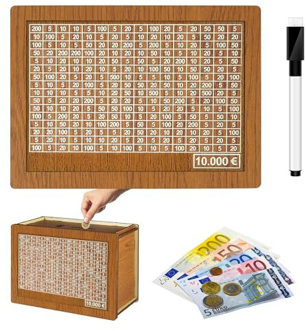 Hucha con contador, reutilizable, 10000 euros, caja de ahorro con números, hucha de madera, hucha para adultos, niñas, niños, cumpleaños favores