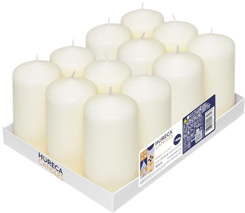 Horeca Candles - Candele a Colonna Avorio - Ø 6 x 12 cm - Set da 12 Candele Decorative - Lunga Durata 40 Ore - Cero Inodore - Cera di Paraffina - Antigoccia - Senza fumo - Qualità RAL