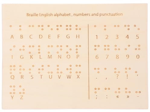 CLISPEED Wood Braille Alphabet Board, Alphabet and Number Carved Board Dots Fingerboard Montessori Educational Tool for All Ages Blind People Gadgets Tactile Alphabet