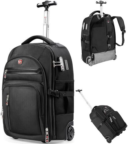 star cloud rullande ryggsäck med hjul, USB och typ-C-laddningsportar, 21 x 14 x 9, Svart, 17.3 INCH, Reseryggsäck
