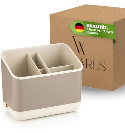 Viwares Besteckkorb für Gabel, Messer & Löffel, Abtropfständer für Besteck, Besteckständer, Besteckabtropfkorb, Abtropfkorb, Besteckhalter für Spüle, 5 Fächer mit Abtropfsieb (Beige)