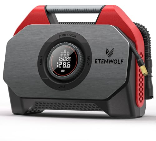 ETENWOLF VORTEX S6SE Cordless Tire Inflator Portable Air Compressor, 160 PSI Air Pump for Car Tires with 15600 mAh Battery, 100% Duty Cycle & Dual Cylinder, Air Pump for Heavy-duty Vehicle, Red