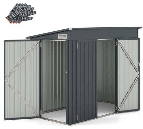 COSTWAY Trädgårdshus metall, 235 x 117 x 185 cm, verktygshus med ytterdörr och sidodörr och gångtak, låsbar utrustningsskjul, trädgårdsskjul utomhus, mörkgrå