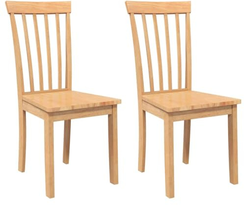 vidaXL Sillas de Comedor 2 uds Madera Maciza Natural Caucho, Silla de Comedor, Silla de Cocina, Asiento de Comedor, Silla, Silla de Sala de Estar