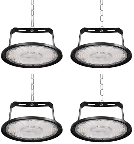 Fosingut UFO LED Lámpara de Alta Bahía 200W,Focos LED Interior Techo 6500K Blanco Frío,IP65 Impermeable Naves Industrial High Bay Lámpara,Campana Iluminación de Almacén para Fábrica,Garaje,Taller-4pcs
