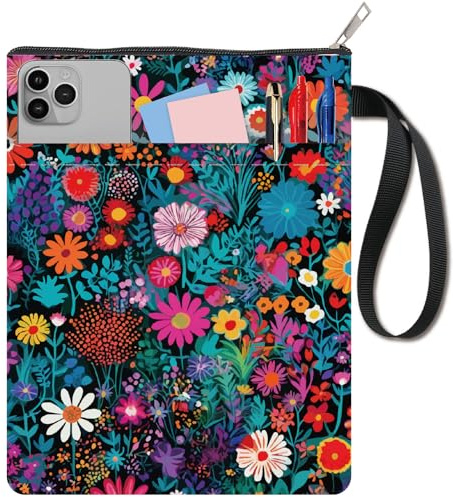 craspire Housse de Protection pour Livre à Fleurs Housse de Protection pour Livre de Poche Lavable en Tissu avec Fermeture Éclair et Pochette Supplémentaire Idéale pour Les Amoureux des Livres