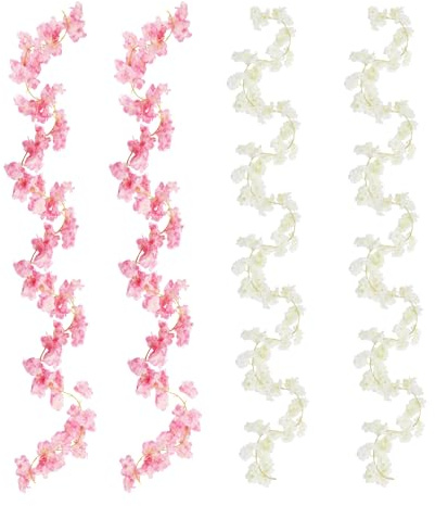 APOMOONS Piezas Guirnalda Flores Artificiales Cerezo Decoracion, 1.8m Flores Artificiales Flor de Cerezo, Flor Cerezo Artificial para Pared Jardín Balcón Patio Boda Rosa Blanco