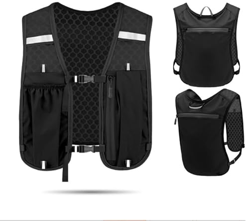 Gilet de Course pour Homme et Femme - Sac à Dos d'hydratation ultraléger - Sangles de Poitrine réglables - Sac à Dos de Cyclisme réfléchissant pour Camping, randonnée, marathonien, Noir