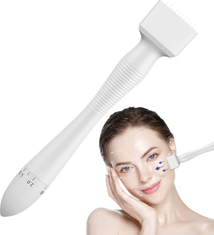 Derma Stamp en une seule pièce, Derma Stamp réglable de 0 à 3 mm avec 140 micro-aiguilles en titane pour les soins du visage, la barbe et la pousse des cheveux.