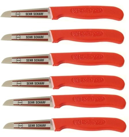 NEUSTANLO Schälmesser Set 6 Stück | extra scharfes Kartoffelschälmesser | Küchenmesser mit rostfreier Klinge | ideal zum Schälen von Obst & Gemüse | ergonomischer Griff | Rot