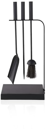 Relaxdays kit d'outils de cheminée 4 pièces, tisonnier, Pelle, balayette, Support, Design Moderne, 40 x 15 x 22,5 cm, no