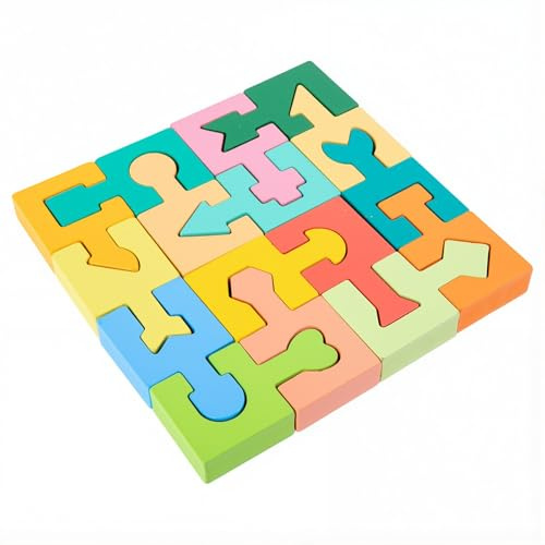 MYZWEL Giochi Montessori 2 Anni, Puzzle Legno Bambini 2 Anni con 16 Blocchi Geometrici, Gioco Educativo di Incastro e Smistamento Forme, Costruzioni per Bambino e Bambina 2 3 Anni, Sviluppo Cognitivo