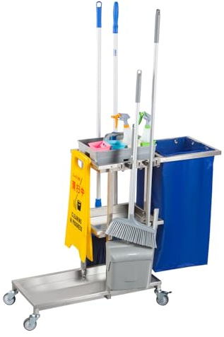 Carro De Limpieza De Plástico Resistente De 3 Niveles con Ruedas, Carro De Limpieza Comercial con Estantes, Carrito Organizador De Suministros De Limpieza Hoteles, Oficinas Y Limpieza del Hogar