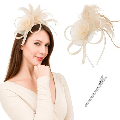 GEEKPC Elegant Black Mesh Flower Fascinator with Feathers for Weddings - Adjustable Headband and Secure Hair Clip for Women, Race Days and Parties, Vintage-Inspired Ladies Hat Accessory