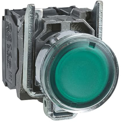 bouton poussoir lumineux - affleurant - 1no + 1nf - vert - 230v - schneider xb4bw33m5