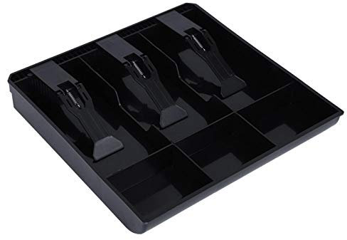 Kassenschubladeneinlage Fach Ersetzen mit 3 Fächern für Banknoten und 3 für Münzen Kassenschublade Aufbewahrungsbox mit Starker Feder und Bogenförmigem Design (Schwarz)