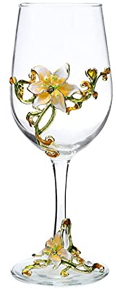 XUDREZ Painted Enamel Flower Lead-Free Wine Glasses 320ml Red White Crystal | Lead-Free, 320ml Capacity, Painted Enamel Flower Design, Suitable For Red And White Wine