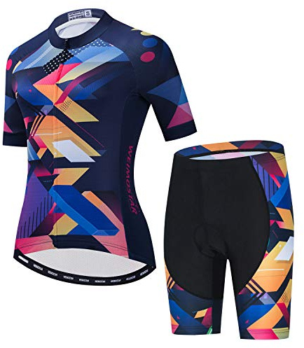 JPOJPO Dam cykeltröja set cykel kortärmad passar t-shirt reflekterande + 5D vadderade shorts toppar