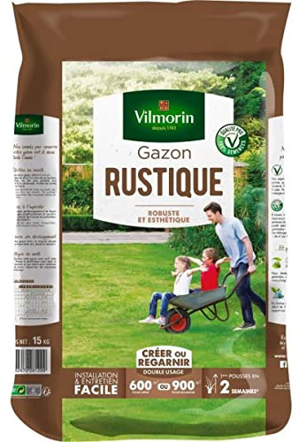 VILMORIN Semillas de Césped Rústico, Siembra de 600 m² a 900 m², Saco 15 kg