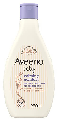 Aveeno Baby Calming Comfort Bedtime Bath and Wash (1 x 250ml), Tear-Free and Soap-Free Baby Wash with Gentle Lavender & Vanilla Scent, Gently Cleanses Skin Before Bedtime, for Delicate Skin