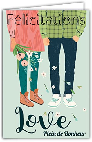 63-1159 Carte Félicitations Amour - Love Souhaiter Plein de Bonheur - Jeune Couple Hétéro, PACS, Mariage, Crémaillère, Bouquet Fleurs - Enveloppe Incluse - Fabriquée en France