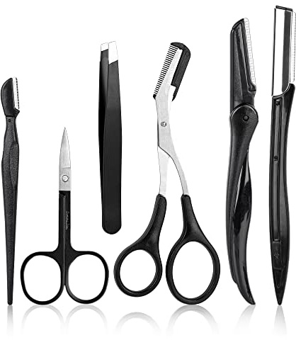 NAZQAT Eyebrow Grooming Kit for Women & Men for Eyebrow Trimming, Shaping, and Exfoliating - Includes Eyebrow Tweezers, Eyebrow Razor Tools, Eyebrow Scissors (Pack of 6)