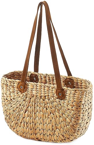 Kobolo Korbtasche aus Wasserhyazinthe - die stilvolle Handtasche mit Lederhenkeln - aufwendig geflochtenes Boho-Design - perfektes Accessoire für Sommerlook - Maße: 39x16x27 cm - vielseitig einsetzbar