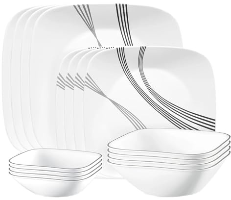 Corelle Urban Arc 16pc, Service for 4, Dinnerware Set, 8 Plates Bowls, Chip & Break Resistant, Dinner and Corelleware White