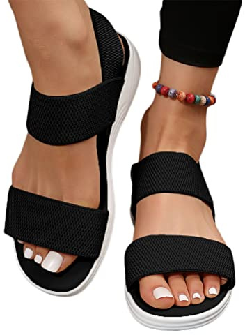 shownicer Sandali Donna Estivi Backstrap Sandali Casual Comodo Sandali con Plateau Vintage Moda Scarpe Versatili A Nero 38 EU