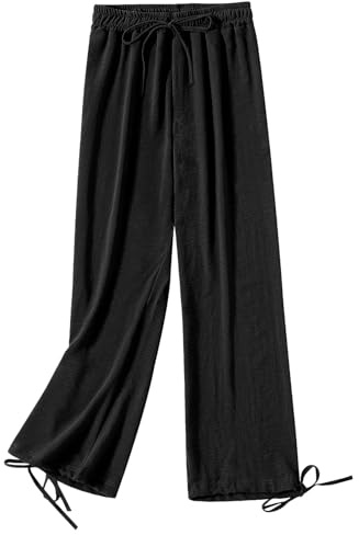 Jamron Donna Taglie Forti Pantaloni a Vita Alta a Gamba Larga Pantaloni Casual Larghi Elasticizzati con Coulisse Nero 5XL