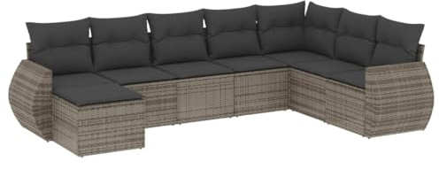 vidaXL Salon de Jardin avec Coussins 8 pcs, Canapés de Terrasse, Ensemble de Meubles de Patio, Mobilier d'Extérieur, Gris Résine Tressée