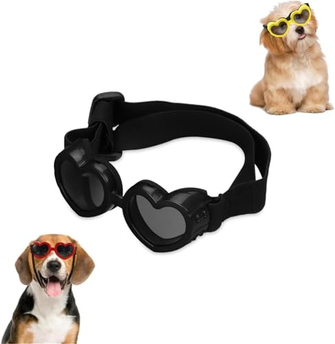 Qoobom Dog Heart Shaped Goggles Wind-Resistant, UV Protection Sunglasses, Small Dog Sunglasses for Outdoor Riding and Walking (Black)