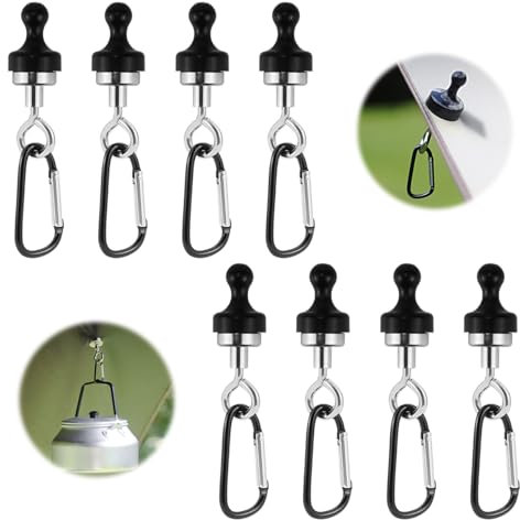 Cragmut 8 Pièces Crochets Magnétiques Ronds en Plastique, Camping, Multifonctionnels, Noirs, Amovibles