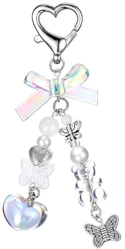 Tyqour Y2K Schlüsselanhänger Ästhetische Niedlicher Schleife Stern Schlüsselanhänger, Y2K Schlüsselanhänger für Damen und Mädchen Frauen Taschenanhänger Anhänger, Tasche Geldbörse Schlüsselanhänger