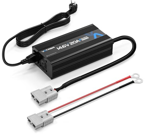 VATRER POWER Cargador LiFePO4 14,6V 20A para Baterías 12V | Carga rápida · Carga inteligente en 3 etapas · Ventilador integrado