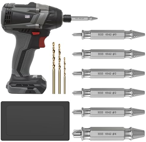 Juego de 9 extractores de tornillos, 6 extractores para tornillos dañados con 3 brocas helicoidales, 63-65 HRC HSS 6542, herramienta de extracción de tornillos dañados