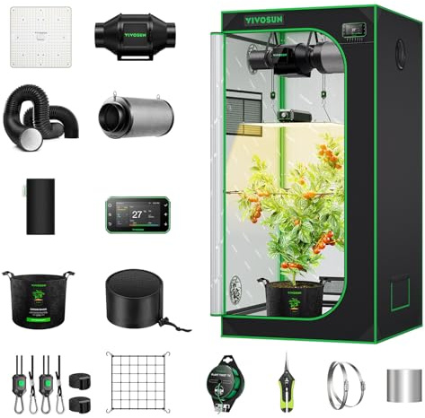 VIVOSUN GIY Grow Tent Complete Set 80 x 80 x 160 cm 150 W Full Spectrum Grow Lamp with Automatic Ventilation and Circulation Smart Grow Tent Kit with GrowHub E42A Controller