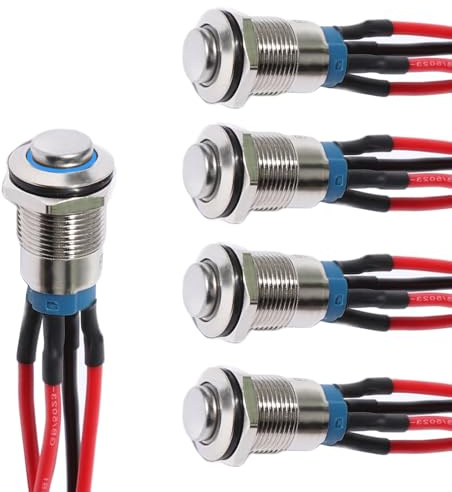 Shengbowi 12v tryckknapp 12mm 12 volt växel pekbrytare Knappbrytare Rostfritt stål Vattentät Med förmonterad kabel i hölje